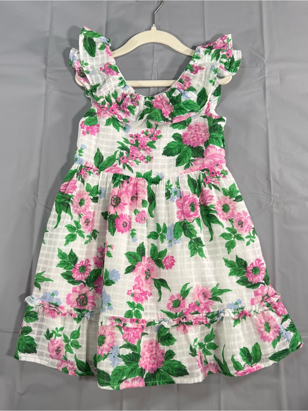 Girl’s Janie and Jack Dress with Pink/Green Floral Ruffle Sundress Size 6
